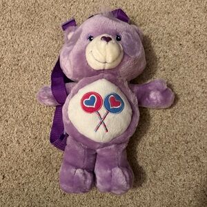 Care Bear Share 12” Plush Backpack Purple Lollipop Candy Vintage 2003